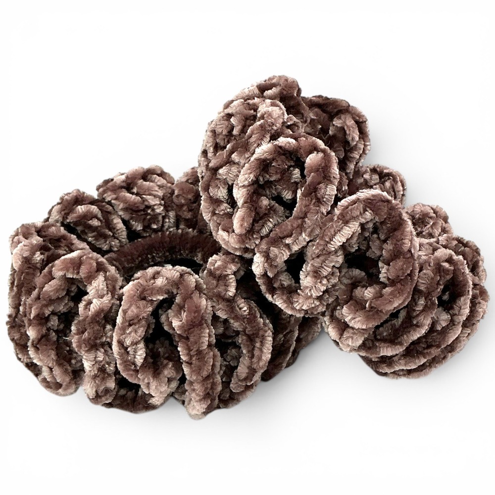 Handmade Mocha Brown Velvet Crochet Scrunchie Set Women OS Ruffled 2pk